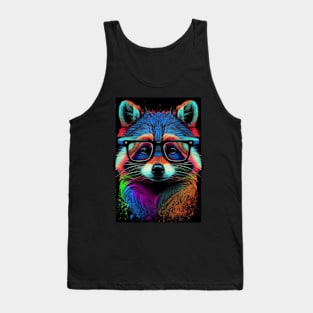 Colorful Raccoon Wearing Sunglasses in Pop Art Style - Unique and Fun Art Design Tank Top